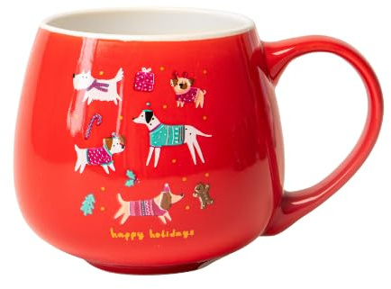Christmas Animal Ceramic Mug 400ml Cute Holiday Coffee & Tea Cup with Dog & Cat Print, Glossy Gift Mug for Cocoa or Pet Lover Gifting (H7.5cm X W 7cm) Assorted Designs (Holiday Dogs)
