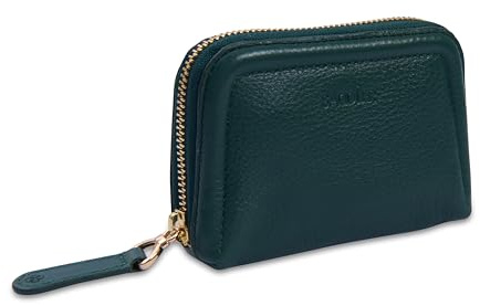SADDLER Annabelle Leather 2 Section RFID Coin Purse, Small Forest Green | Includes an additional internal zip pocket and secure main closure, arriving ready to present in a floral gift box.