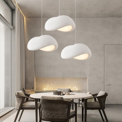 HEYUN Kreative Wabi Sabi Hängeleuchte Pendellampe E27 Moderner Japanischer Stil 3 Flammig Weiß Höhenverstellbar Kronleuchter Für Esstisch Wohnzimmer Esszimmer Innenbeleuchtung Heimdekoration(Round)
