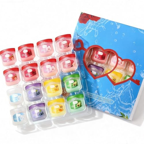 Lip Balm Multipack 16pcs Mini Lip Balm Gift Set Moisturizing Honey and Fruit Flavor for Repair Chapped Lips or Dry Lips,Includes Honey, Avocado,Rose,Sakura,Grape,Peach,Strawberry