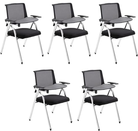 Preferspace 5er-Set Tablet-Stühle mit hochklappbarer Schreibfläche und atmungsaktivem Netzstoff for Empfangsbereiche und Pausenräume mit Faltbarer Aufbewahrungsfunktion(Black)