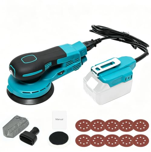 Akku Exzenterschleifer,Exzenterschleifer Akku kompatibel mit makita 18V | 125mm mit 6 stufiger Drehzahlregelung (5000-10000 U/min),Staubabsaugung Zubehör für feines Schleifen (Ohne Akku)