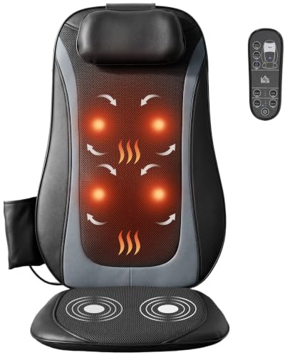 HOMCOM Siège Massant avec Fonction Chauffante, Coussin de Massage Dos | Vibration 3 Niveaux, Fauteuil Massant Douleurs Dorsales, Usage à Domicile ou au Bureau, pour Hommes et Femmes