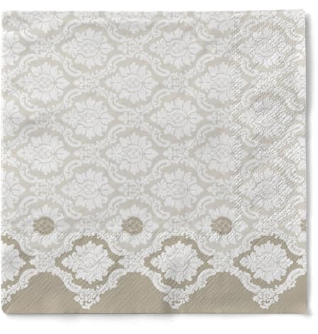 Sovie HORECA Tissue Serviette MANDY in GRAU, 40 x 40 cm, 3-lagig, 1/4 Falz, 100 Stück – Ornament-Blütendesign – weiche, hochwertige Einwegserviette für Gastronomie und Events