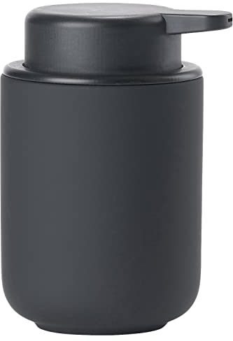 Zone Denmark Ume Seifenspender für Flüssigseife, Steingut/Keramik mit Soft Touch-Beschichtung, Skandinavisch im Design, 250 ml, Höhe 12,8 cm, Schwarz