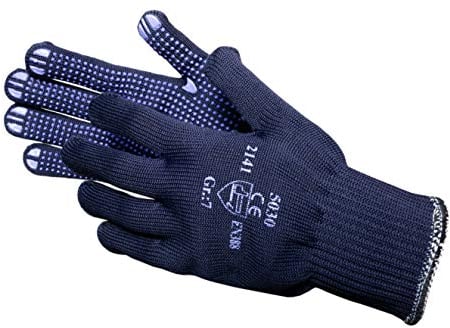 12 Paar JAH 5030 Feinstrick Handschuhe blau mit Noppen gute Passform ohne Nähte griffsicher atmungsaktiv waschbar 70% Polyester außen 30% Baumwolle innen hochwertige mittelschwere Qualität Gr. 11