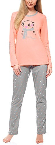Merry Style Damen Lang Zweiteiliger Schlafanzug aus Baumwolle Pyjama Set Winter MS10-169 (Lachs Grau, S)