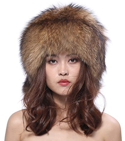 Damen Pilotmütze Trapper Fischerhut Beret Kappe Fashion echte Waschbär Fell Winter Mütze Beanie Barett