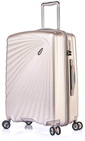 ABISTAB VERAGE Kinetic 4-Doppel-Rolle Trolley leicht M-66cm 68-84L erweiterbar, TSA-Schloss, ABS/PC Hartschalen-Koffer, Reisekoffer, Champagner