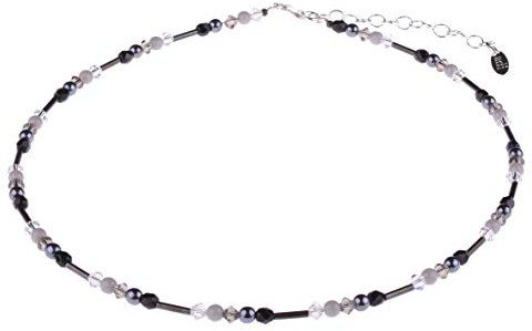 Adi Modeschmuck zarte Glaskette “Anni”, hochwertige Mischung aus verschieden geformten Glasperlen und geschwärzten Messingröhrchen in attraktiven Farben, handgefertigt in Berlin (Schwarz, Weiß, Grau)