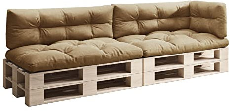 sunnypillow Set de 5 Coussins pour Palette Euro Canapé Jardin Salon - Extérieur - Gros Coussins Banquette - Différentes Tailles et Couleurs à Choisir - Matelas de Sol (Assise + Dossier) - Beige