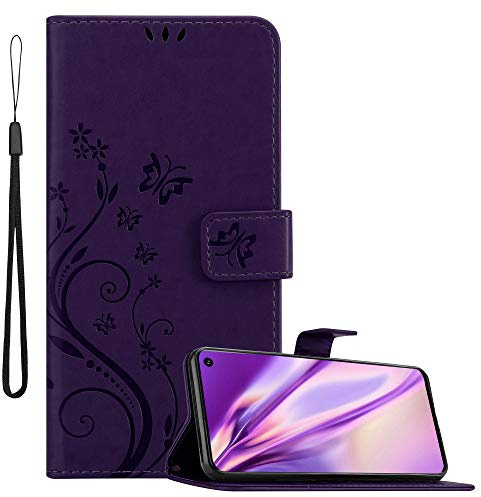 Cadorabo Hülle kompatibel mit Samsung Galaxy S10 4G Blumen Design aus Kunst Leder Flip Klappbare Stoßfeste Magnetische [Standfunktion] [Kartenfächern] Cover Hülle für Galaxy S10 4G Tasche in Lila