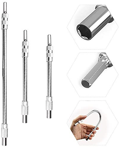 FAVENGO 3 Pcs Extension Bar Flexible Socket Extension Bar Metal Hex Screwdriver 1/4 Bit Shaft Bendable Extension Bar Tool for Auto Repair, Electrical Cabinets, Furniture, Appliances