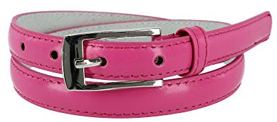 CTM Women's 19 mm Skinny Leather Dress Belt Silver Buckle, Large, Dark Pink