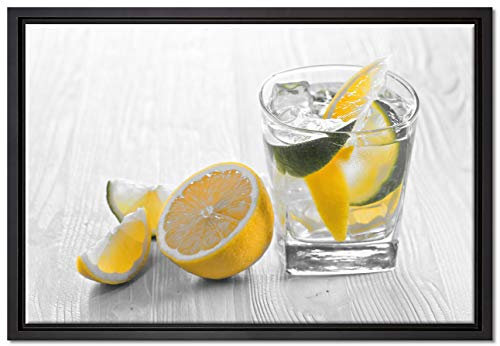 Pixxprint Gin Tonic Shot mit Zitronen Leinwandbild 60x40 cm im Bilderahmen, Wandbild, Schattenfugenrahmen, Kein Poster