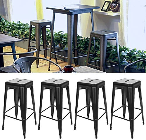 Flyelf Industrieller Barhocker 4er-Set, HIGH Hocker 76 cm Metall und Holz 150 kg Retro-Hocker im Industry-Design (Schwarz, 4)