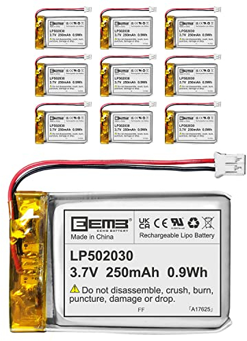 EEMB Lithium Polymer battery 3.7V 250mAh 502030 Lipo Rechargeable Battery Pack with wire JST Connector for VXI Blue Parrott and MP3 MP4 Speaker-confirm device & connector polarity before purchase(10)