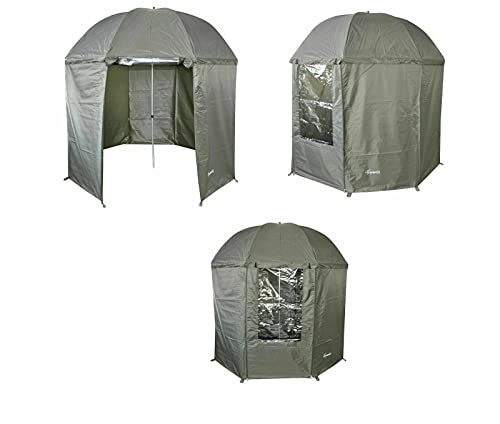 CarpOn Angelschirm 3 m geschlossen Schirmzelt Anglerschirm mit Fenster 5 Seasons Schirm Angelschirm geschlossen, wasserdicht Karpfenzelt Anglerschirm Angelzelt