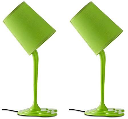 konsimo EKLES 2er Set Tischlampe - Schreibtischlampe für Wohnzimmer, Schlafzimmer und Flur - Tischleuchten Leselampe - Desk Lamp - Grün - Kunststoff und Stoff Table Lamp