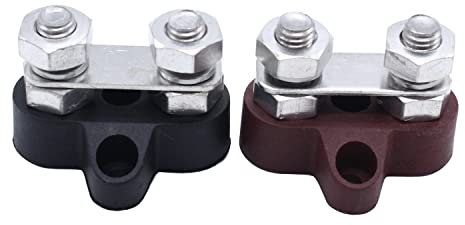 1 Black 1 Red 48V DC Max M8 Dual Terminal Stud Battery Power Distribution Terminal Block Stud Junction Post Universal for Auto Marine Car Trailer RV Boat