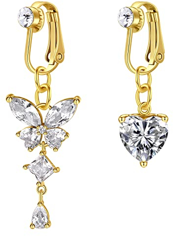 vcmart 2stk Fake Bauchnabelpiercing Rings Gold Falsch Piercing Bauchnabel mit Anhänger Faux Bauchpiercing Clip On