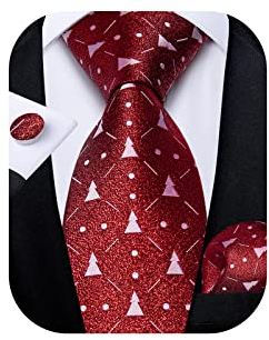 DiBanGu Weihnachts-Krawatten für Herren, Seide, Festival, Krawatte und Einstecktuch, quadratisch, mit Geschenkbox, Party-Weihnachts-Krawatte, rot / weiß, Einheitsgröße