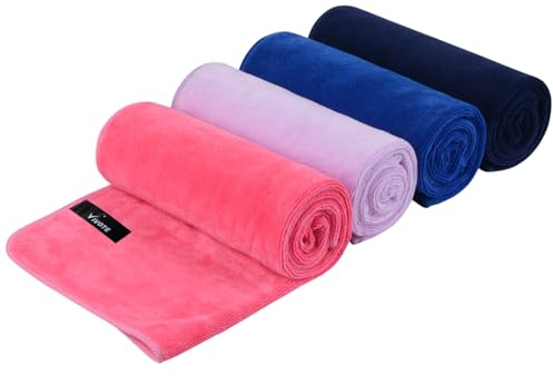 VIVOTE Lot de 4 serviettes de sport en microfibre super absorbantes, ultra douces et multi-usages pour femme, 40 x 80 cm, bleu foncé, bleu marine, rose, violet