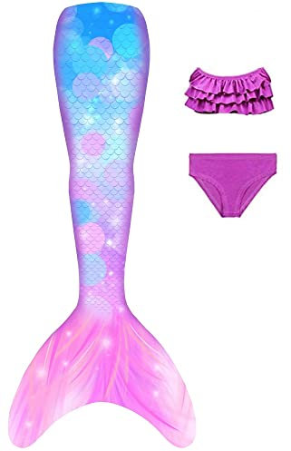 NAITOKE Meerjungfrauenschwanz mit Bikini für Mädchen,3pc,ohne Monoflosse,PQPPD,120