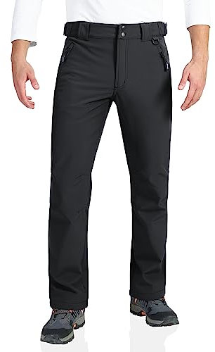 Outdoor Ventures Mens Waterproof Trousers Warm Fleece Lined Ski Snow Hiking Pants Softshell Trousers with Expandable Waist (Black,34W/34L)