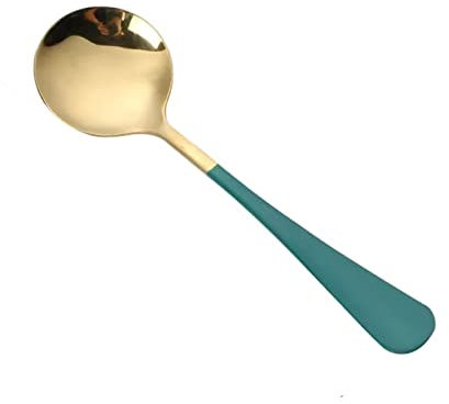 2Pcs Soup Spoons, Round Head Stainless Steel Soup Spoon Metal Korean Spoon Dinner Table Spoon Wide Tablespoons for Soup Dessert Coffee(Green)