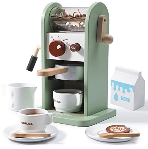 Dorjee - D3.004 - Wooden coffee machine with coffee grinder - includes accessories - for ages 3 and up.