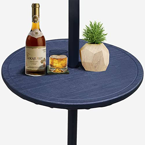 Zaquak Bandeja de mesa para sombrilla de patio de 20 pulgadas, mesa ajustable para exteriores con agujero para paraguas, mesa redonda portátil para playa, patio, jardín, piscina, color negro