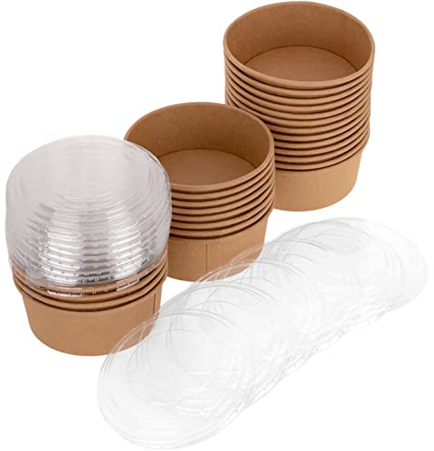 PrimeMatik - Ensaladeras de cartón Kraft con Tapa de plástico reciclable 750mL, 25 Unidades