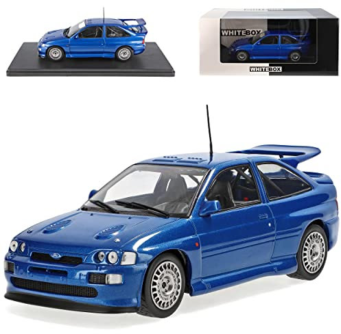 Ixo Ford Escort RS Cosworth 3 Türer Blau 5. Generation 1990-2000 Mit Sockel 1/24 Whitebox Modell Auto mit individiuellem Wunschkennzeichen