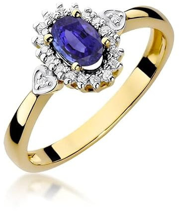 Damen Ring 585 14k Gold Gelbgold echt Tansanit Edelstein Diamanten Brillanten