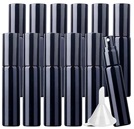 LusDoly 12 pièces 10ml Noir flacons vaporisateurs vides en Verre de Avec Sprayer Flacon en Verre et Pompe Spray, Petits Bouteille de Spray Essentielles, Parfums, Massages