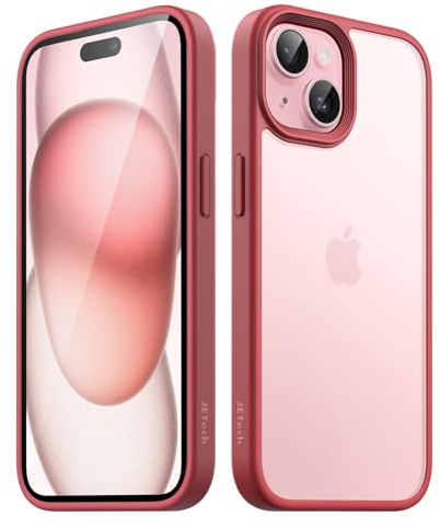 JETech Matt Hülle für iPhone 15 6,1 Zoll, Stoßfest Militärstandard FallSchutz Handyhülle, Mattierte Durchscheinende Rückseite Schutzhülle, Anti-Fingerabdruck (Dunkelrot)