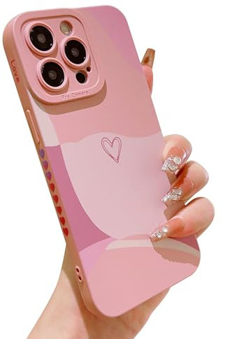 HZYKDWD Compatible with iPhone 13 Pro Max Case 6.7 Inch,Cute aesthetic Art Love Heart Pattern Camera Protection Shockproof Drop proof Soft TPU Protection Case for Women Girls-Pink