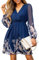 CUPSHE Women's Floral Print Chiffon A-Line Mini Dress Long Peasant Sleeves Elastic Autumn Dress Midnight Blue Floral M