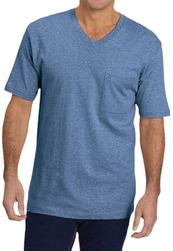 Runcati Camiseta interior básica de manga corta para hombre con cuello de pico, color liso, azul, XL