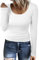 Aottori Long Sleeve Tops Women Round Neck Ribbed Knit T Shirts Ladies Basic Base Layer Underwear Slim Fitted Plain Casual Pullover Tee White M