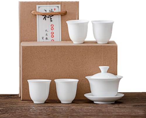 Liang baobao Gaiwan mit 4 Tassen Sets Weißes Porzellan Chinesische Teetassen Gongfu Tee-Set (Weiß)