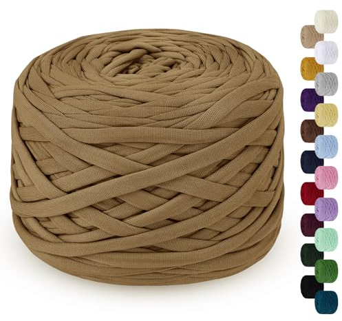 LEREATI 285g T-Shirt Garn zum Häkeln für Körbe, Bändchengarn Polyester Rope, Textilgarn für Häkelkorb Taschen Teppiche Wandbehang Makramee (Alpaka)