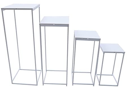 SanBouSi Set di 4 sgabelli per fiori in metallo bianco con colonna di fiori, tavolino moderno per piante, per matrimoni, feste