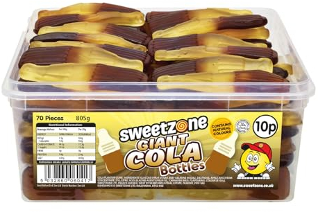 Sweetzone Giant Cola Bottles, Halal Gummy Tub, 805g 70 pcs, Bulk Retro Candy, Jelly Cola Bottle Sweets, Tubs of Fun Old Fashioned Sweets, Wine Gums and Fizzy Sweet Tub, Perfect for Any Occasion