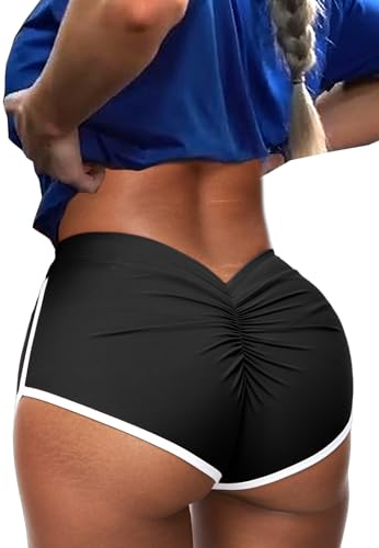 TZLDN Kurze Sporthose Damen Boom Booty Stretch Scrunch Sexy Gym Shorts Kurze Hose Hotpants Leggings für Pole Dance Rave Femboy Twerk Wandern Outdoor #1 Schwarz S