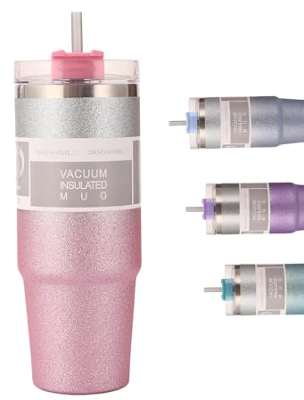 30oz Travel Mug Tumbler with Straw and Lid, Stainless Steel Double Wall Vacuum Insulated Mug for Hot and Cold Coffee 890ml Large Capacity Water Bottle Thermos Gift for Woman (Gradient Pink)