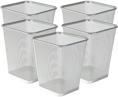 Best House | Metal Mesh Bins | Square | 9 Litres | Gray | Pack of 5 | Metal Wire Waste Basket Bin | Paper Bin | Lightweight and Sturdy Rubbish Bin | Ideal for Kitchen Home Office Living Room Bedroom