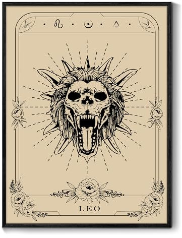 MHARTK66 Konstellation Leinwand Bilder mit Rahmen Schwarz, 30x40 cm Löwe Tarot Wandbilder Wohnzimmer, Hexe Dunkle Akademie Wandkunst Aesthetic, Gotische Wanddeko Schlafzimmer Desktop Zimmer Flur