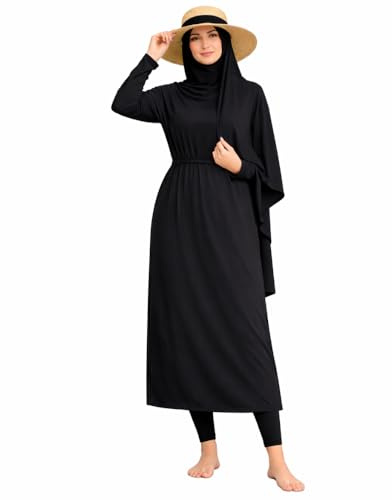 NAJMA, Burkini para Mujeres Musulmanas, Hiyab legalizado, Burkini Modesto de 5 Piezas para Mujeres - Tejido no Ajustado - Traje de baño Completo - Secado rápido - Cubre Piscina (Negro, L-XL)